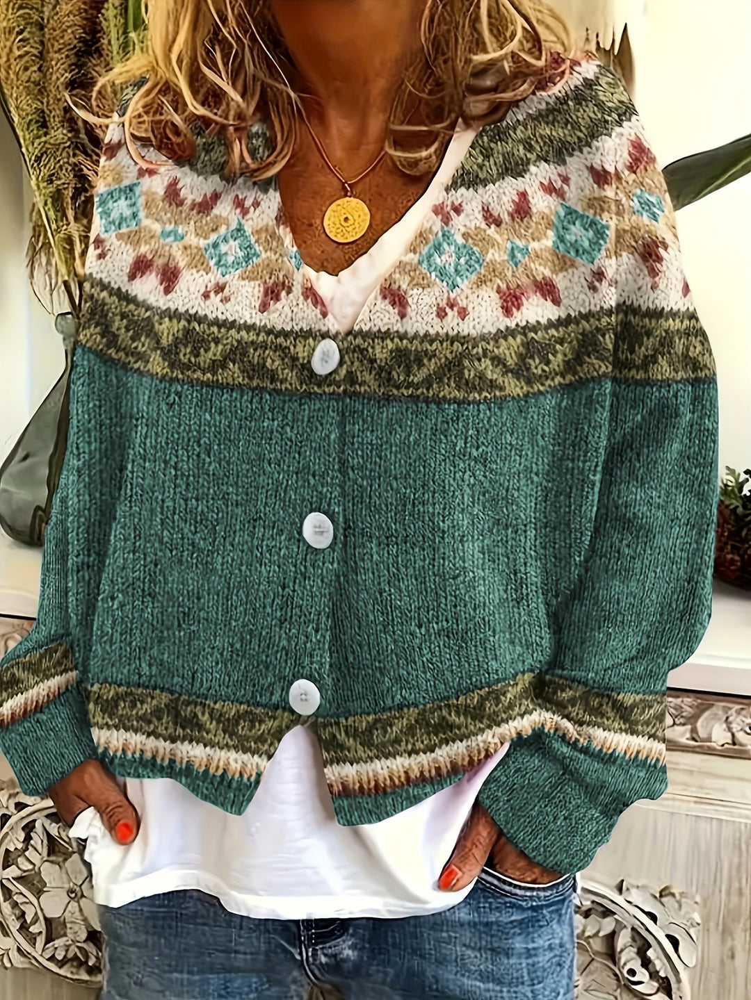 Elora Vintage Color-Block Cardigan